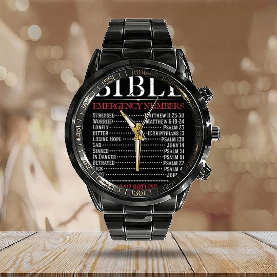 Bible Emergency Numbers 24 7 Hotline - bible lover Calendar Steel Band Watch