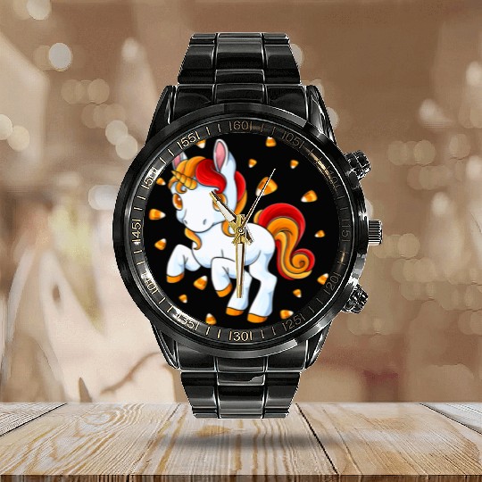 Halloween Unicorn Pony Candy Corn Halloween Calendar Steel Band Watch