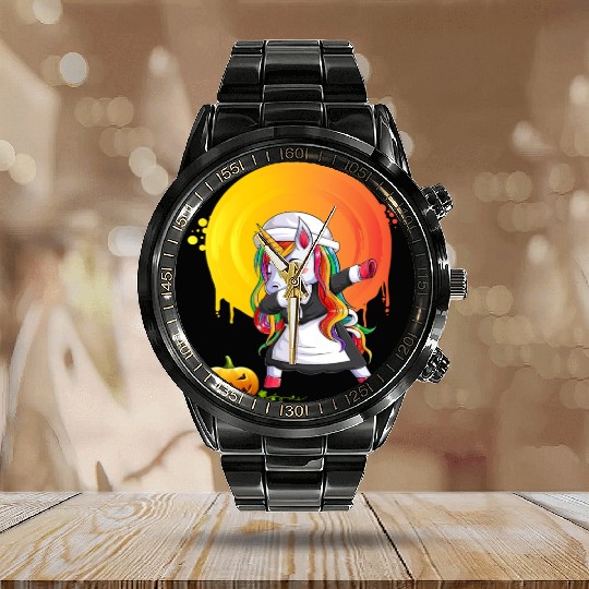 Halloween Unicorn Pony Magical Fantasy Dabbing Calendar Steel Band Watch