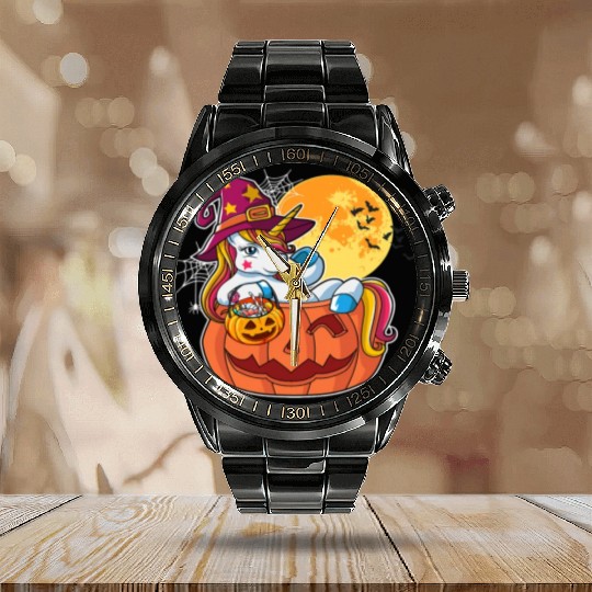 Halloween Unicorn Pony Trick Or Treat Halloween Calendar Steel Band Watch