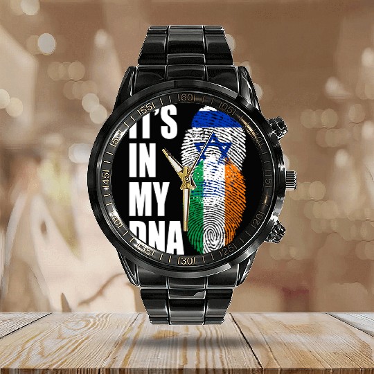 Israel And Irish Mix Heritage DNA Flag Calendar Steel Band Watch