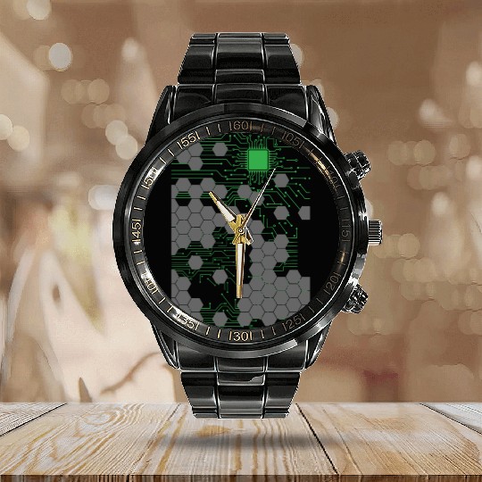 Computer Science Circuit Board Calendar Steel Band Watch