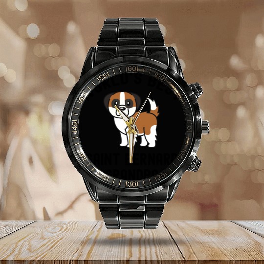 World's Best Saint Bernard Grandpa Calendar Steel Band Watch