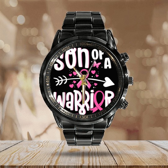 Son Of A Warrior Breast Cancer Awareness Calendar Steel Band Watch
