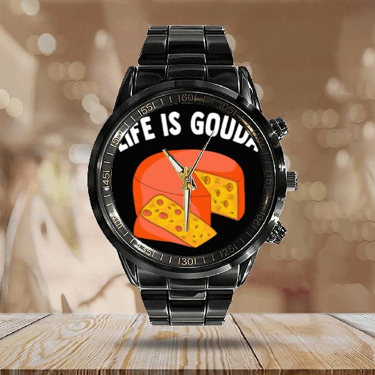 Gouda Cheese Slices charcuterie cheese board Calendar Steel Band Watch