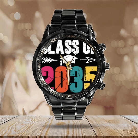 Class of 2035 First Day of School Graduation Calendar Steel Band Watch