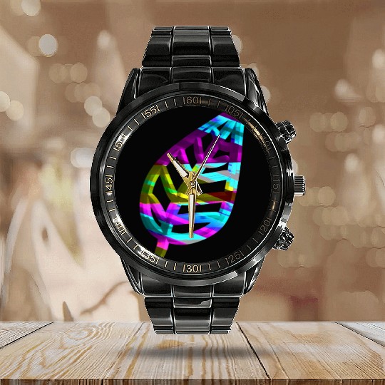 leaf icon nature colorful Calendar Steel Band Watch