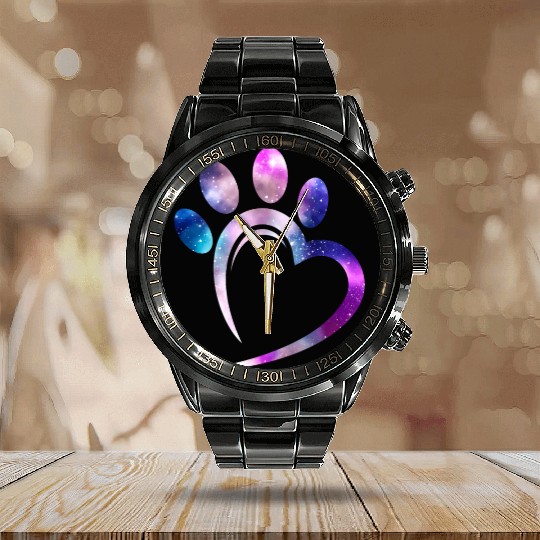 Galaxy Dog Paw Dog Lover Calendar Steel Band Watch
