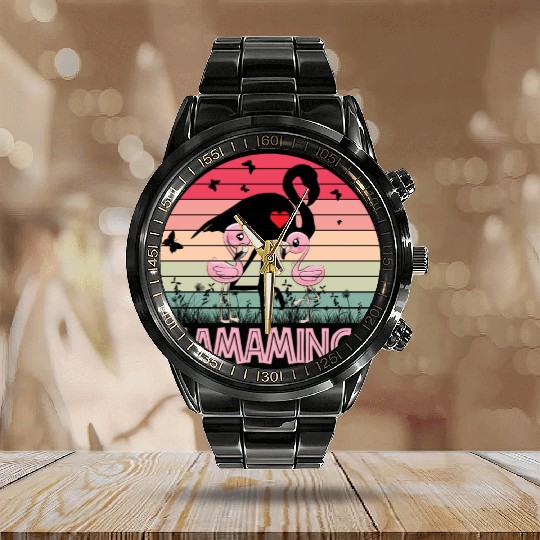 Mamamingo Cute Flamingo Lover Mothers Day Calendar Steel Band Watch