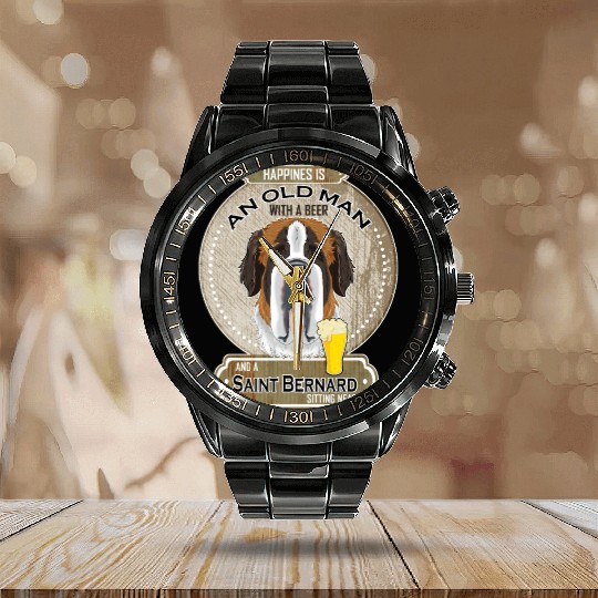 Saint Bernard Dad Beer Lover Calendar Steel Band Watch