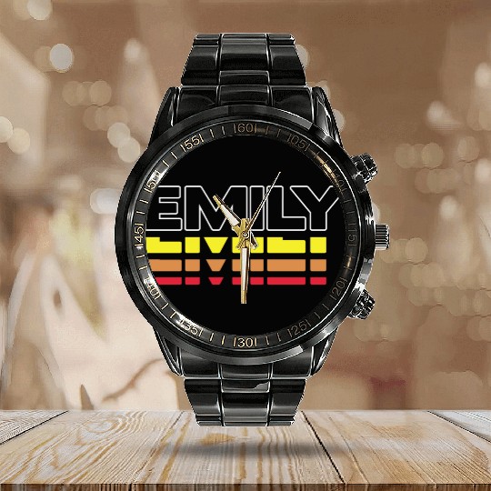 Emily First Name Funny Vintage Sunset Emily Calendar Steel Band Watch