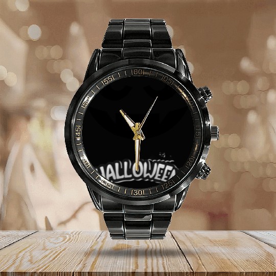 Scary Halloween Pumpkin Face Calendar Steel Band Watch