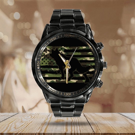 Coyote Hunting Camo American Flag Calendar Steel Band Watch