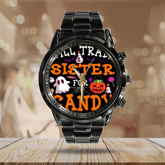Will Trade Sister For Candy Pumpkin Halloween Calendar Steel Band Watch