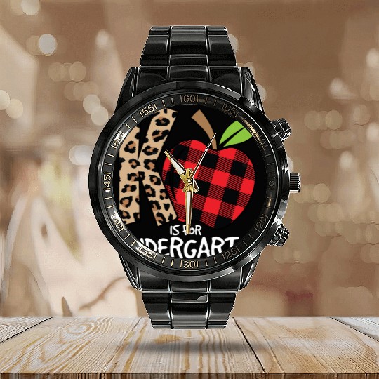 K Is For Kindergarten Cheetah Back To School Calendar Steel Band Watch