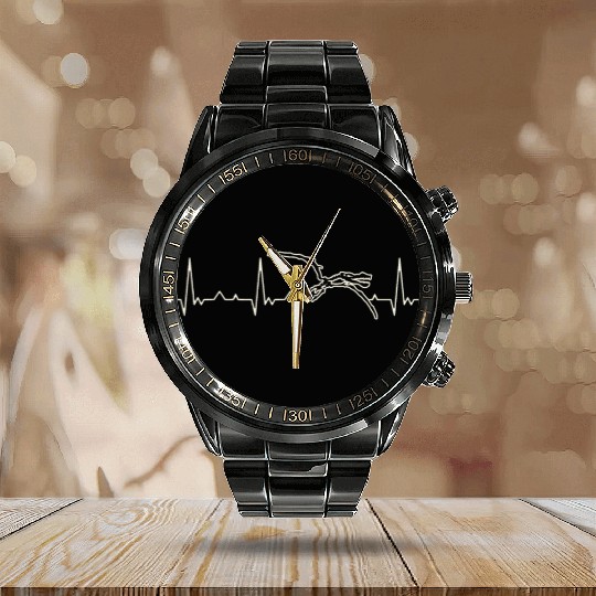 Dinosaur Flying Skeleton. Heart. Love. EKG. Pulse Calendar Steel Band Watch