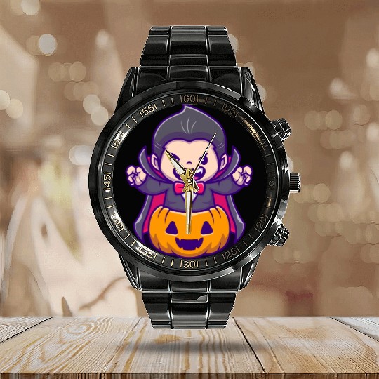 Vampire In A Creep Pumpkin - Halloween Calendar Steel Band Watch
