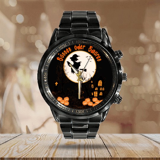 Happy Halloween TRICK OR TREAT Calendar Steel Band Watch