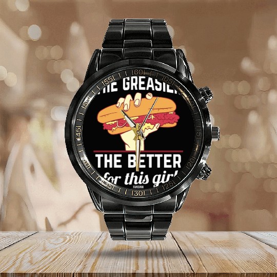 Girl woman Sandwich Fast Food Calendar Steel Band Watch