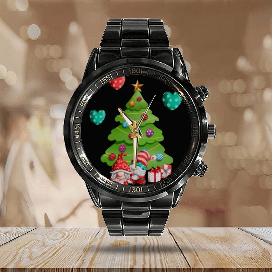 christmas is love, gnomes, christmas tree, love Calendar Steel Band Watch