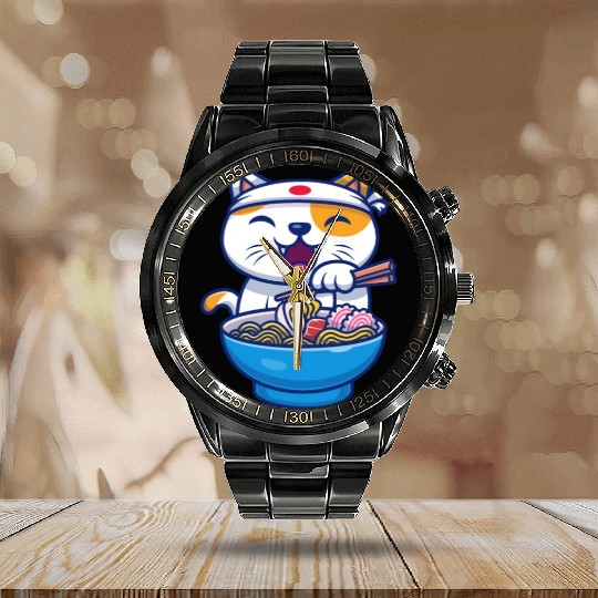 Ramen Cute Cat Japan Kawaii Calendar Steel Band Watch