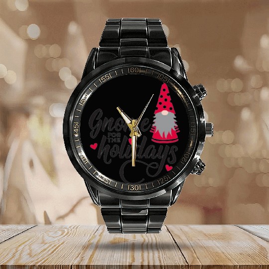 Christmas Funny Gnomes Calendar Steel Band Watch