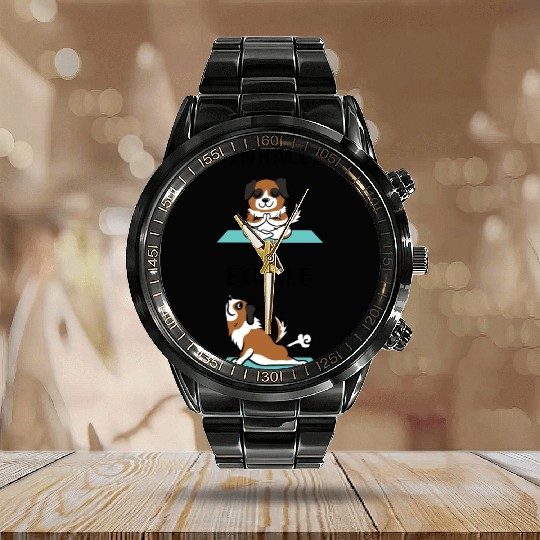Yoga Inhale Exhale Saint Bernard Calendar Steel Band Watch