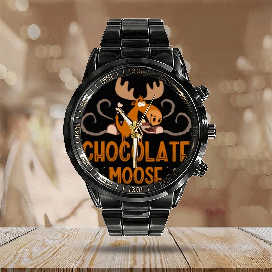 Chocolate Moose Wildlife Animal Alces Choco Deer Calendar Steel Band Watch