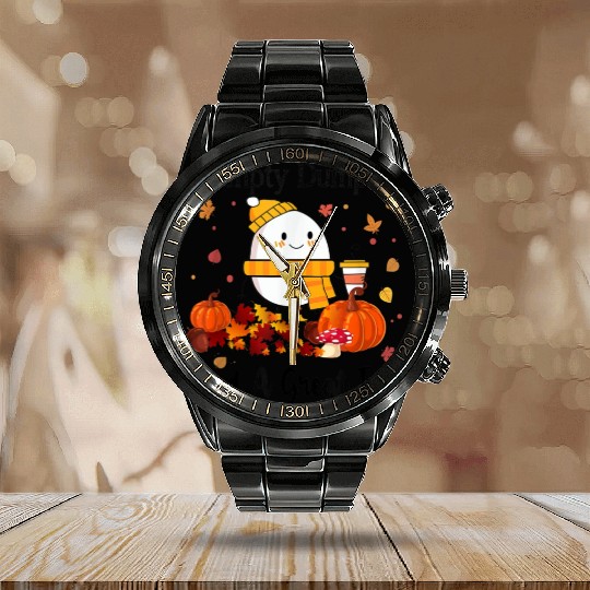 Humpty Dumpty Had A Great Fall Thanksgiving Autumn Calendar Steel Band Watch