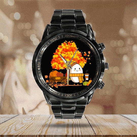 Humpty Dumpty Had A Great Fall Thanksgiving Autumn Calendar Steel Band Watch