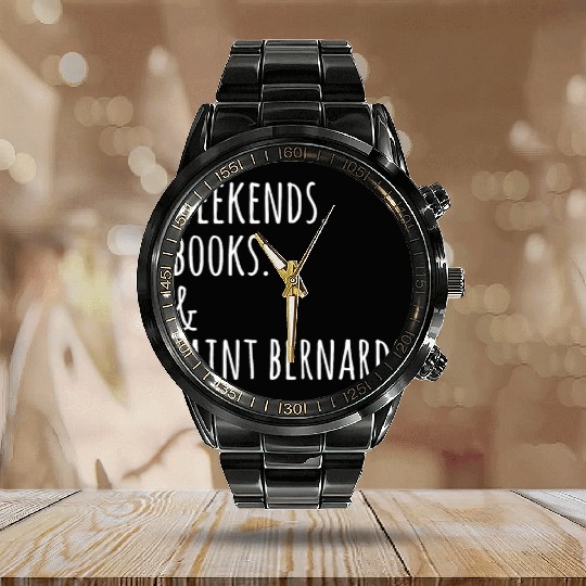Weekends Books And Saint Bernard Calendar Steel Band Watch