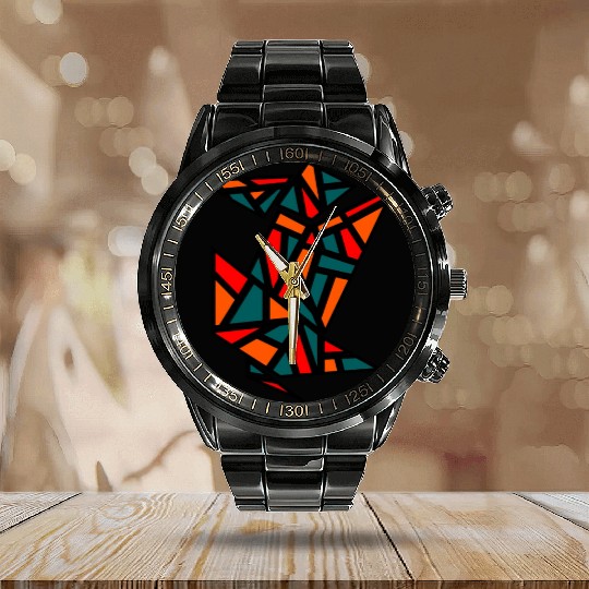 Abstract Stained Glass Calendar Steel Band Watch