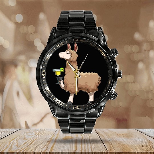 Funny Alpaca Drinks Cocktail for a Alpaca lover Calendar Steel Band Watch