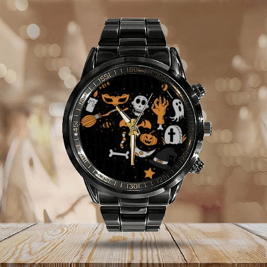 Halloween Costume Calendar Steel Band Watch, Trick Or Treat Witchy