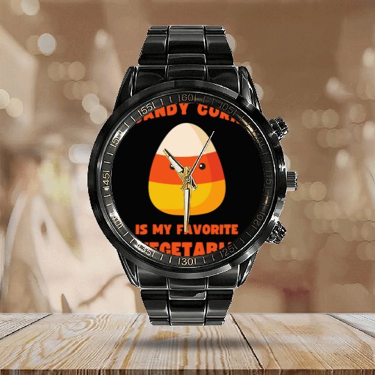 LAZY COSTUME CANDY CORN IS MY FAVORITE VEGETABLE Calendar Steel Band Watch