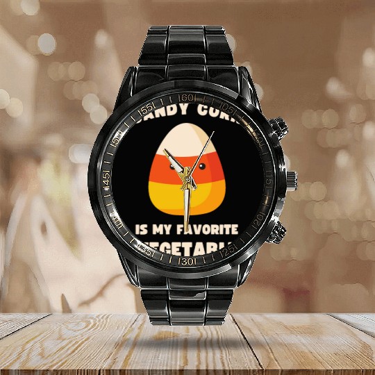 LAZY COSTUME CANDY CORN IS MY FAVORITE VEGETABLE Calendar Steel Band Watch