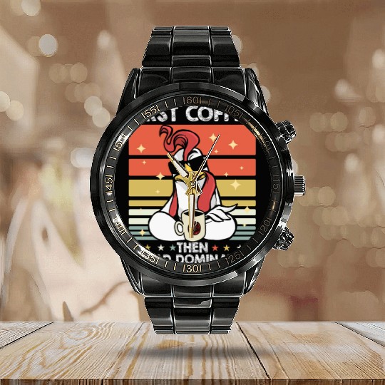 Rooster Cock Coffee Sunglasses Calendar Steel Band Watch