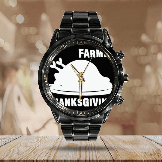 Farmer Thanksgiving Turkey Dinner Food Lover Calendar Steel Band Watch