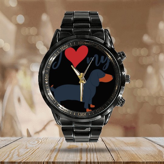 Dog Lovers I love my Dachshund Calendar Steel Band Watch