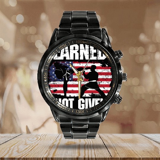 Earned Not Given! Karate Fighter Martial Arts Calendar Steel Band Watch