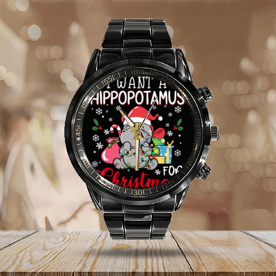 I Want A Hippopotamus For Christmas Xmas Hippo Paj Calendar Steel Band Watch