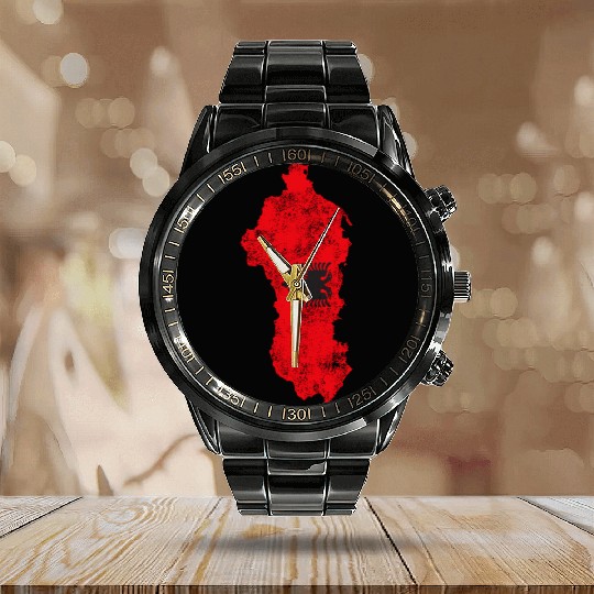 Albania Flag Country Outline Shape Calendar Steel Band Watch