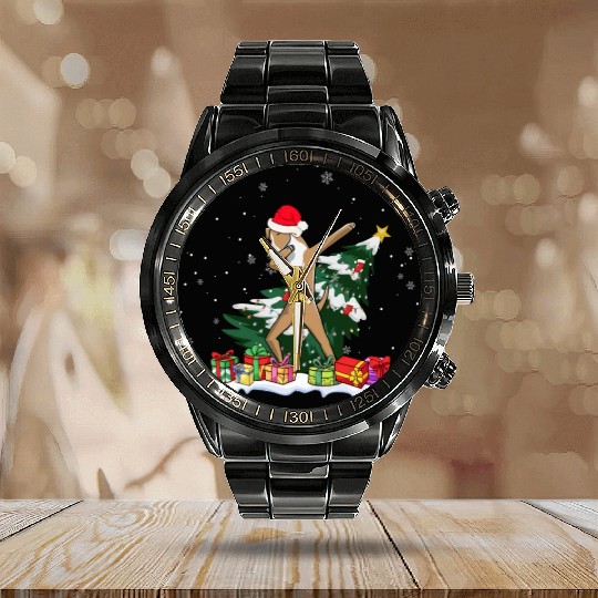Great Dane Christmas Dabbing Santa Xmas Pajama Calendar Steel Band Watch