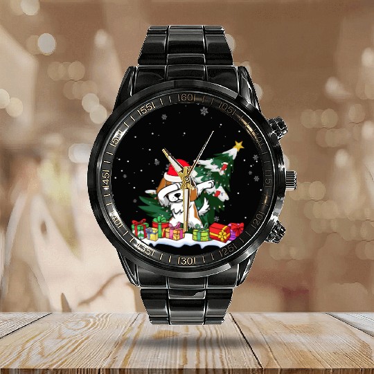 Saint Bernard Christmas Dabbing Santa Xmas Pajama Calendar Steel Band Watch