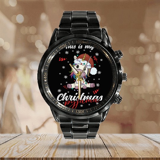 Winter Christmas Pyjama Cow Calendar Steel Band Watch