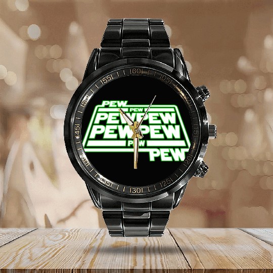 Pew Pew Pew Calendar Steel Band Watch