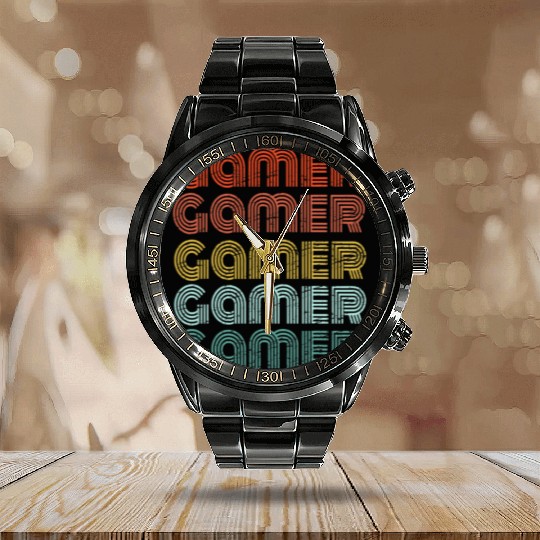 Gaming 365 Gamer Retro Video Game Calendar Steel Band Watch