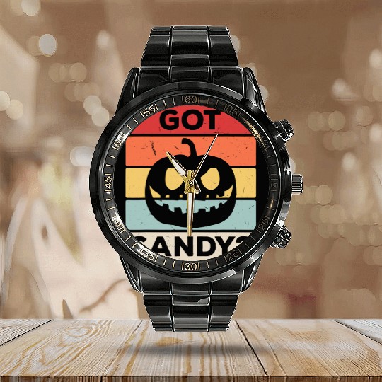 Got Candy Trick Or Treat Pumpkin Jack Calendar Steel Band Watch