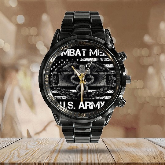 Us Army Combat Medic U.S Army Veteran Calendar Steel Band Watch
