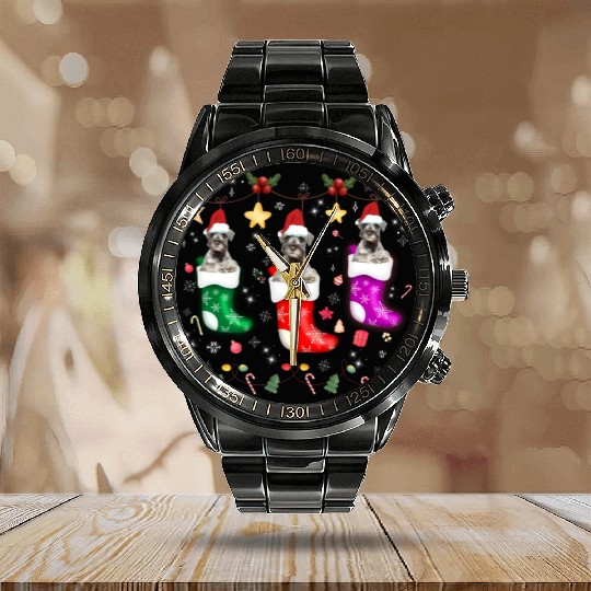 Miniature Schnauzer Christmas Lights Funny Xmas Calendar Steel Band Watch